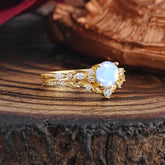 Vintage Botanical 4-Prong Round Cut Natural Moonstone Ring Set